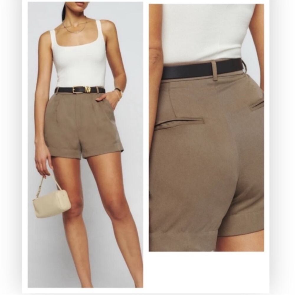 Reformation Tan High-Rise Tailored Shorts